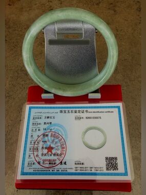 Natural Handmade Green Jade Bangle Bracelet with Certificate and Storage Case
